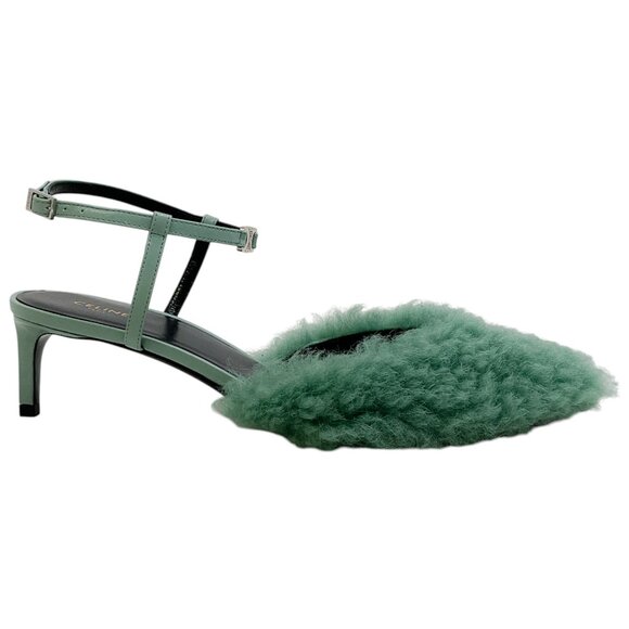 Celine Winter Green Shearling and Lambskin Strap Pump 50 - Picture 2 of 8